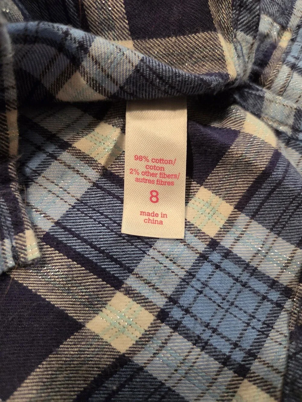 Girls Blue Plaid Button-Up Shirt with Owl Accent. Girls 8